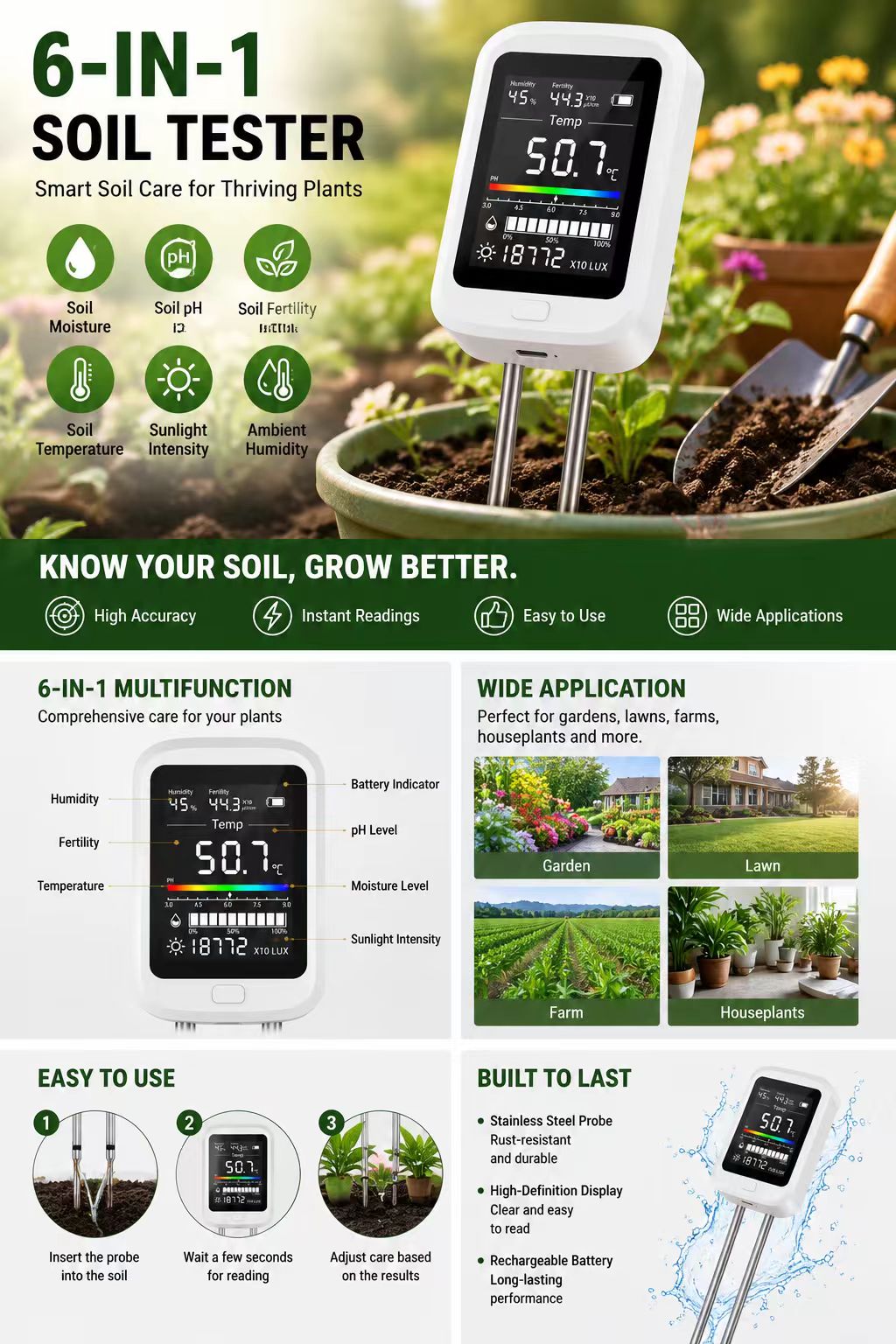 Advanced 6-in-1 Soil Tester Hi - Plant Growth Regulator recension och pris